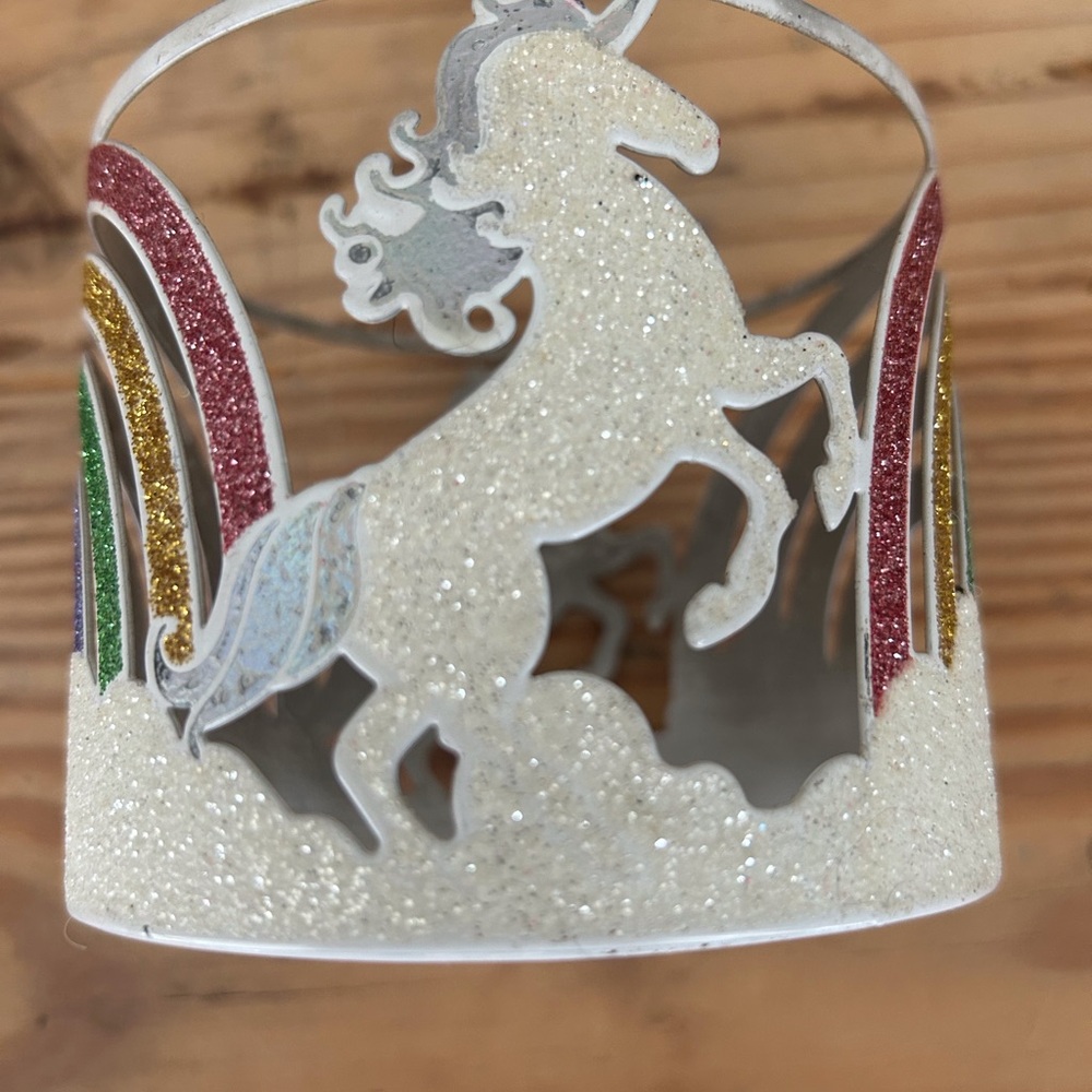 Bath & Body Works White Glitter Unicorn Candle Holder with Rainbow Accents